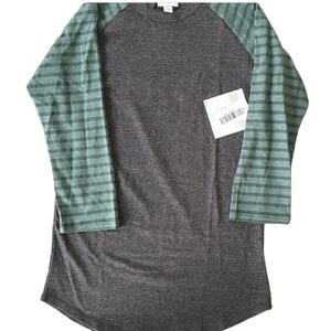 LuLaRoe Green Striped Raglan Sleeve Long Sleeve Tee